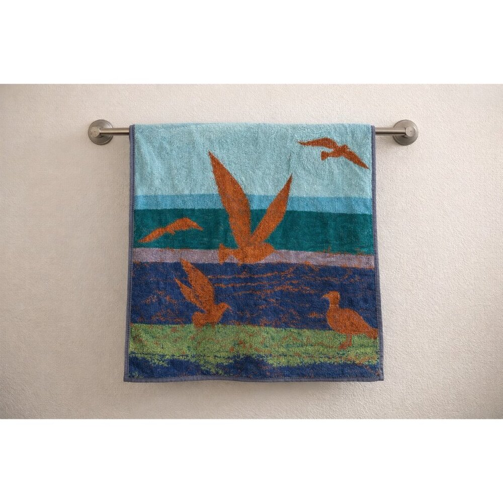 Cote d’Azur Vintage Cotton Beach Towel Bird Print 4x2 ft Coastal Retro